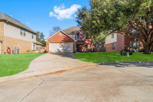 front facade with a garage and a front lawn