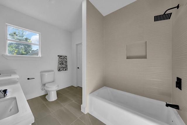 full bathroom featuring tile patterned flooring, vanity,  shower combination, and toilet