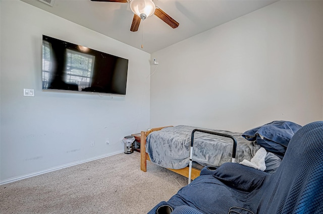 bedroom featuring carpet and ceiling fan