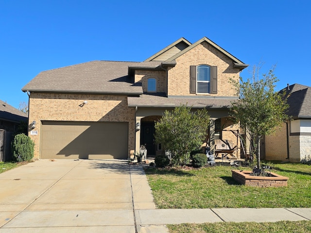 view of front of house featuring a front yard and a garage