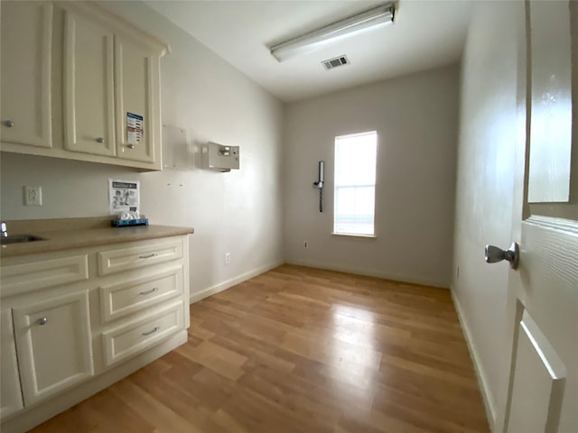 interior space with light wood-type flooring and sink