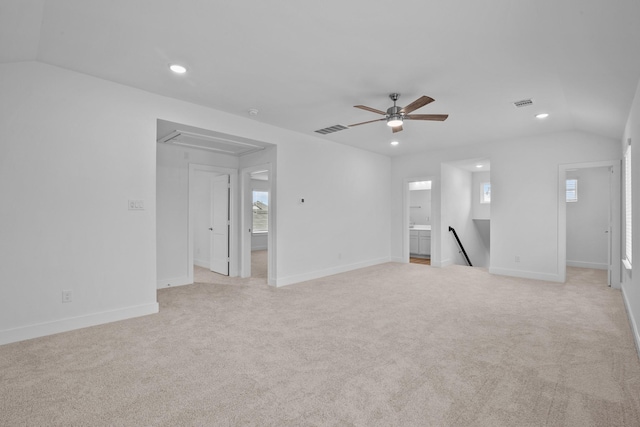 31915 Splendor Dr, Fulshear, TX 77441 - spare room featuring attic access, recessed lighting, ceiling fan, plenty of natural light, and light colored carpet