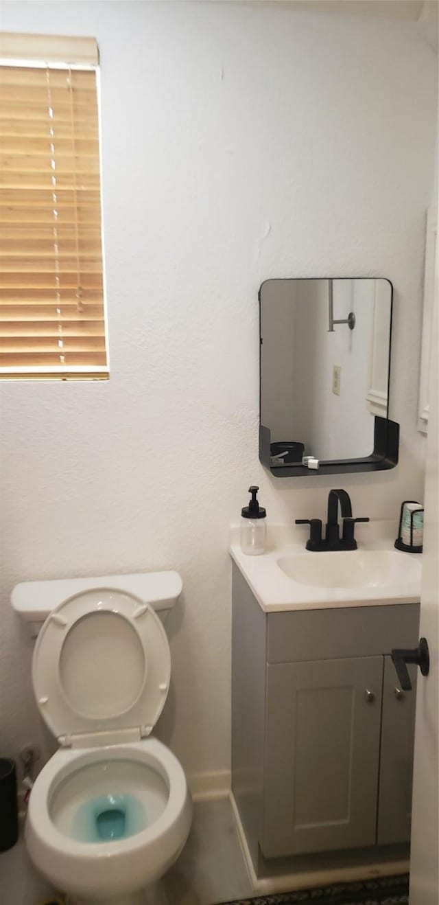 half bath featuring toilet and vanity
