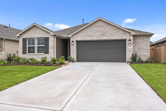 22486 Birchfield Grove Ln, New Caney, TX 77357 - ranch-style home featuring a garage, driveway, brick siding, and a shingled roof