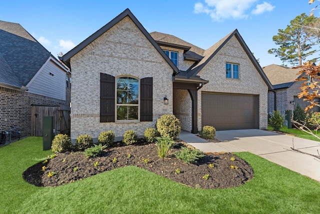 view of front of house with a front lawn and a garage