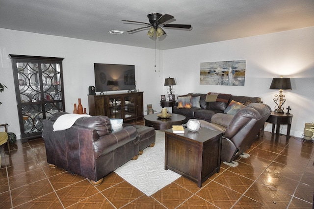 living room with ceiling fan