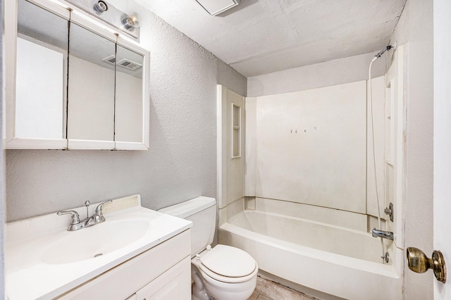 full bathroom featuring vanity, shower / bath combination, and toilet