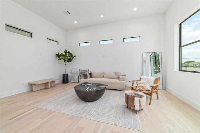 living room with light hardwood / wood-style floors