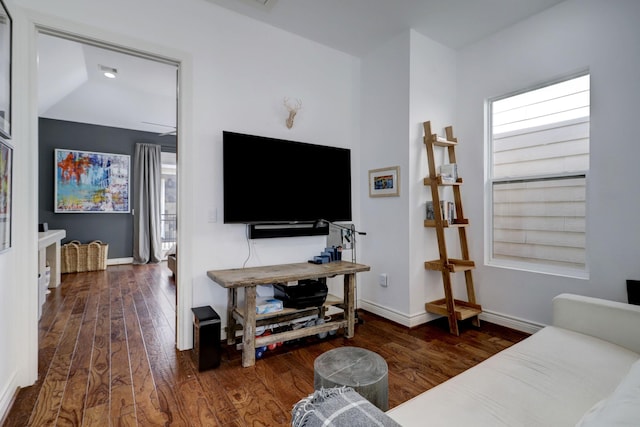 living room with dark wood-type flooring