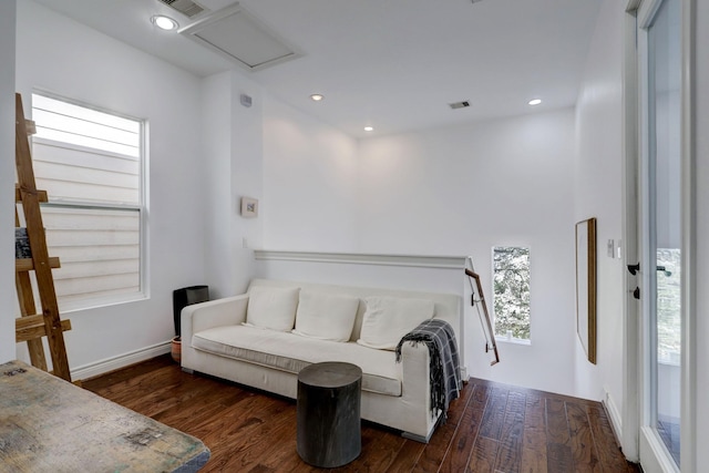 living room with dark wood-type flooring