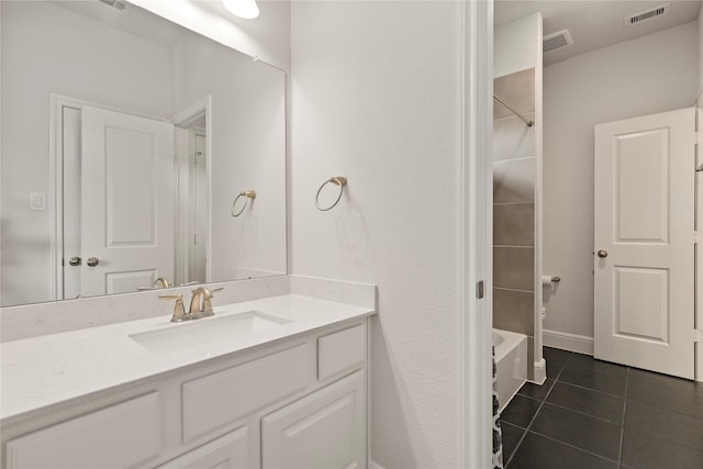 bathroom featuring tile patterned flooring, vanity, and shower / bathtub combination