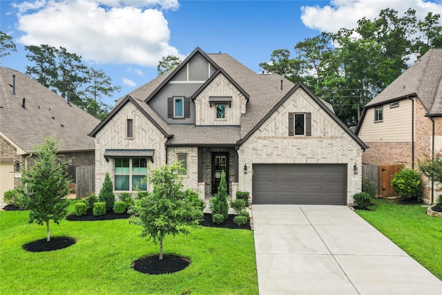 view of front of home featuring a garage and a front lawn