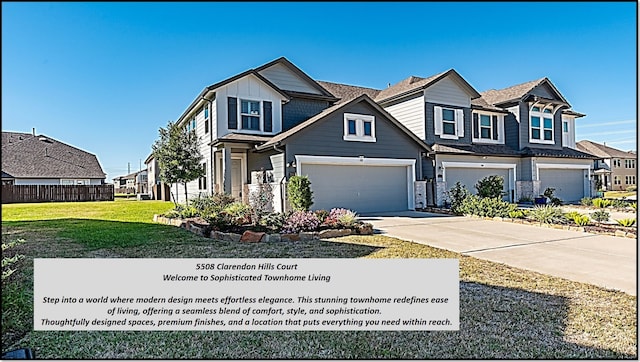 view of front of home featuring a front yard and a garage