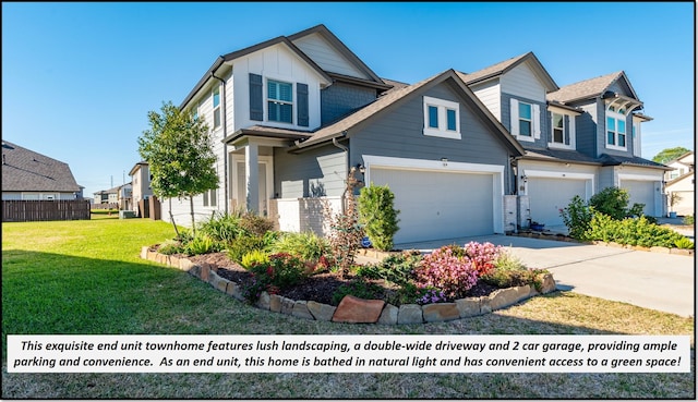 craftsman-style home with a front lawn and a garage