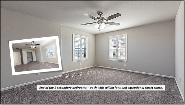 carpeted empty room featuring ceiling fan