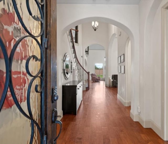 foyer entrance with dark wood-type flooring