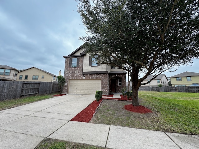 view of front facade featuring a garage and a front lawn