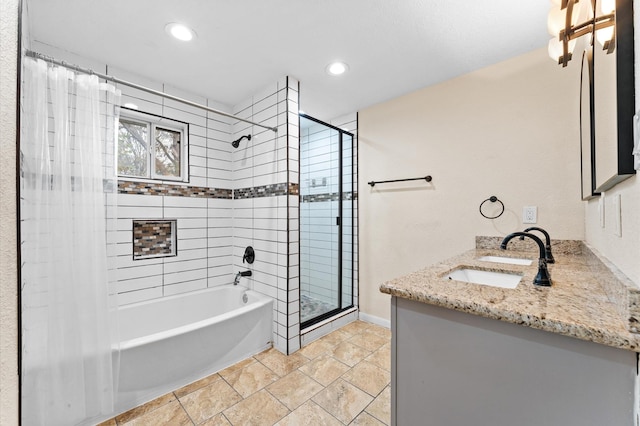 bathroom with vanity and shower / bath combo