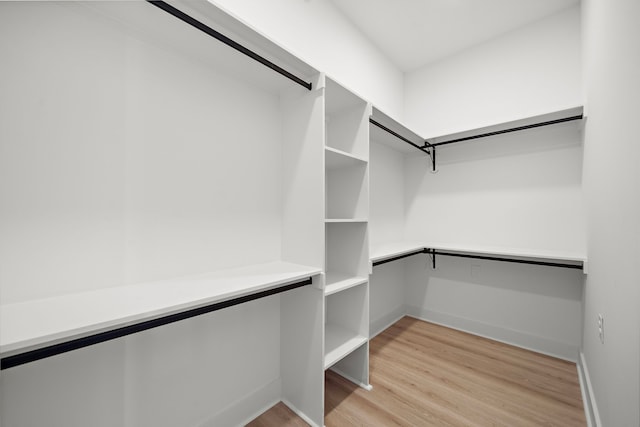 walk in closet with light hardwood / wood-style floors