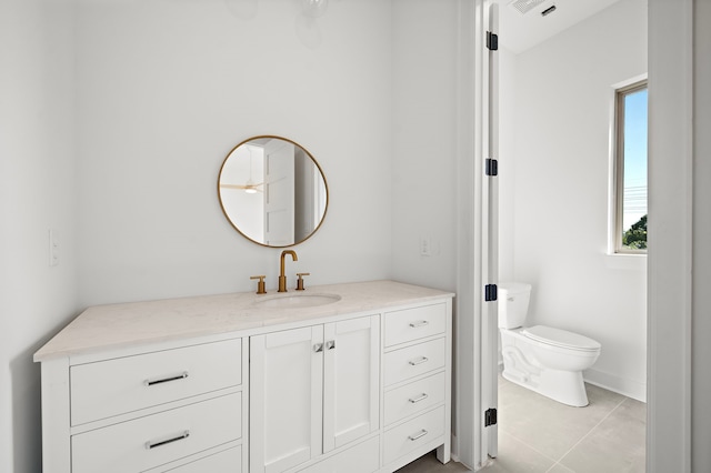 bathroom with tile patterned flooring, vanity, and toilet