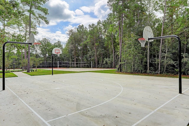 view of sport court with community basketball court and volleyball court