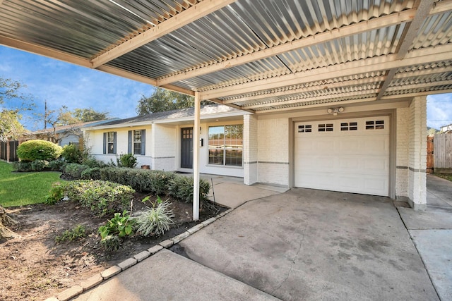 exterior space with a garage