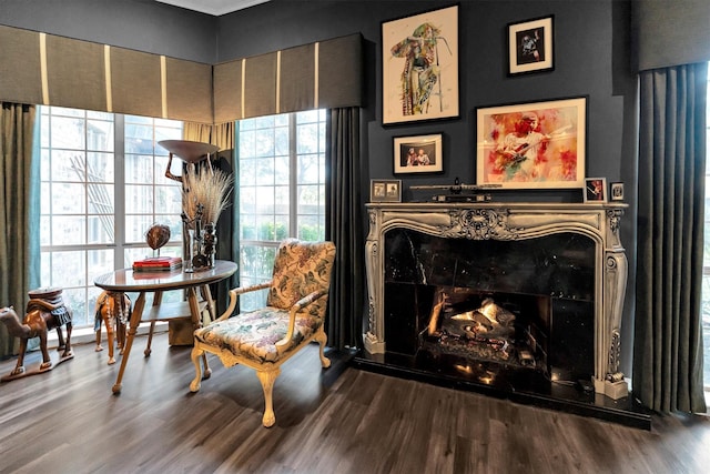 sitting room with wood-type flooring