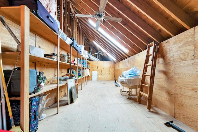 storage room with ceiling fan