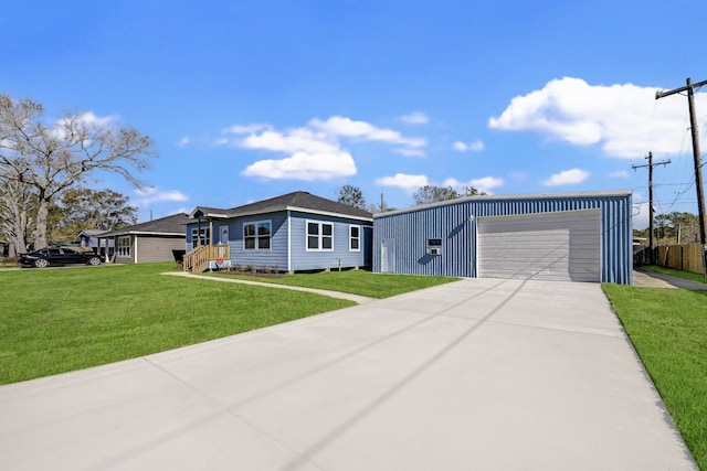 ranch-style home with a front yard and a garage