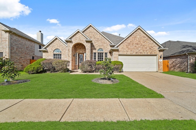 view of front of house with a garage and a front lawn