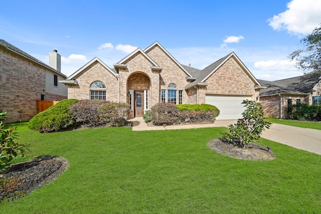 view of front of property featuring a garage and a front yard