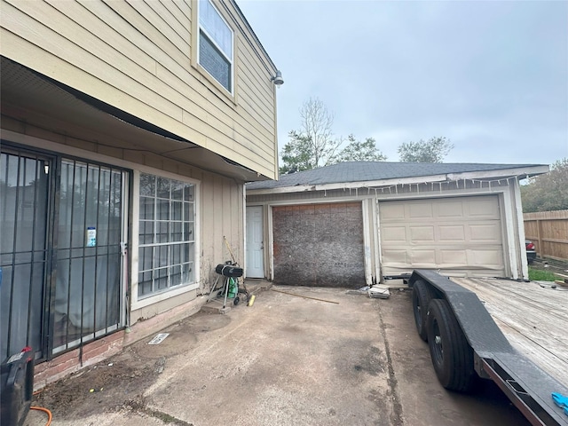 exterior space with a garage