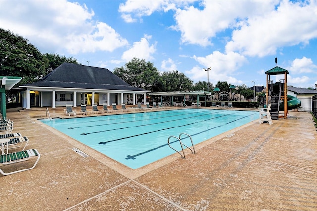 view of pool featuring a patio area