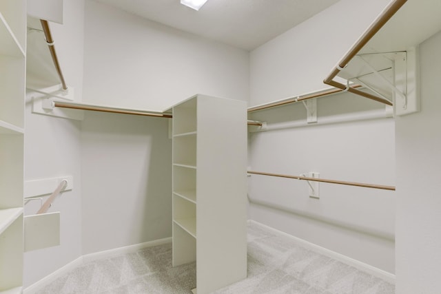 walk in closet with light colored carpet