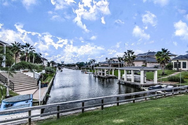 view of dock featuring a water view