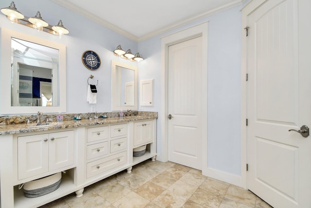 bathroom featuring vanity and ornamental molding