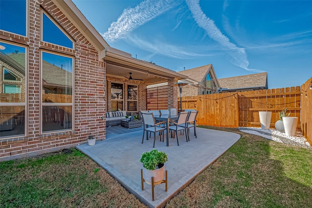 view of patio / terrace with outdoor lounge area and ceiling fan