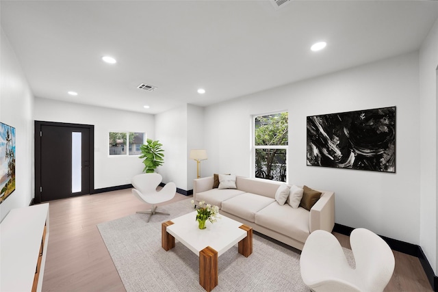 living room with light wood-type flooring