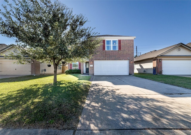 view of front facade with a garage and a front yard