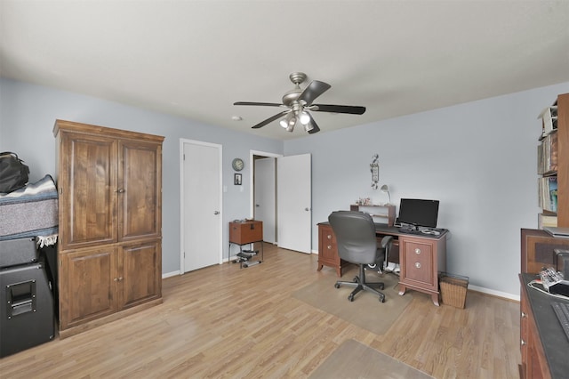 office featuring ceiling fan and light hardwood / wood-style floors