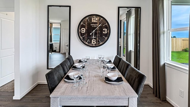 dining area with dark wood finished floors and baseboards