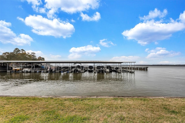 view of dock with a water view