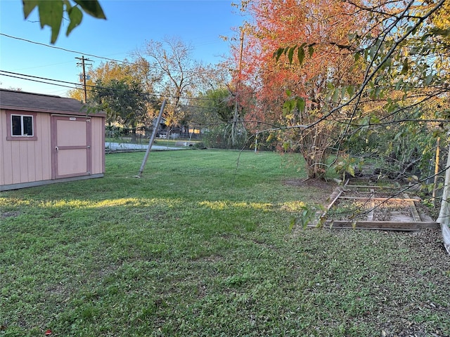 view of yard with a storage unit