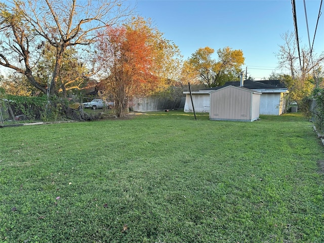 view of yard featuring a shed