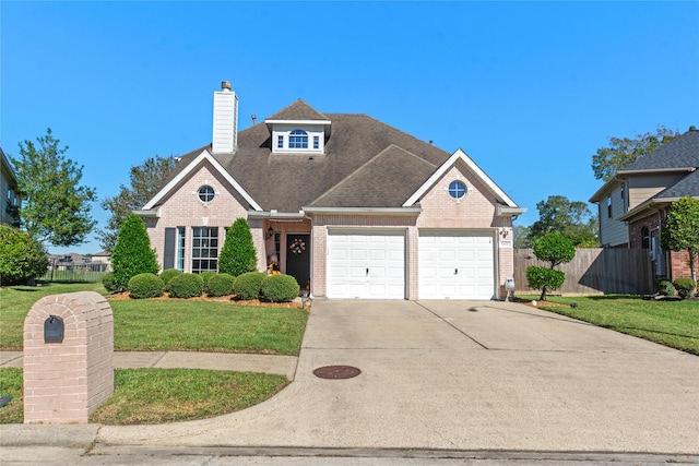 view of front of house featuring a front yard and a garage