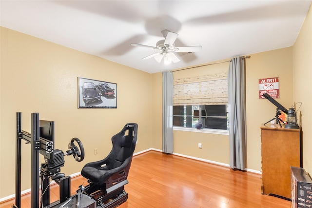 office featuring ceiling fan and wood-type flooring