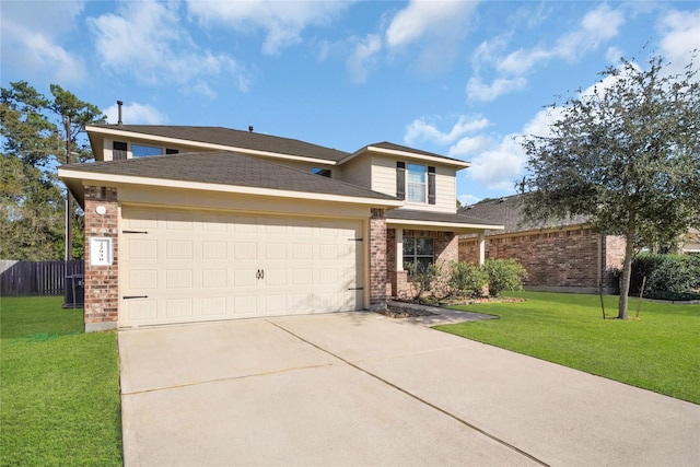 view of front of house with a front lawn and a garage