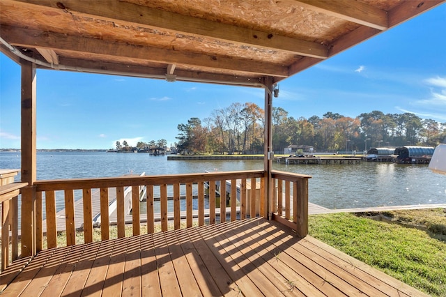 dock area with a water view