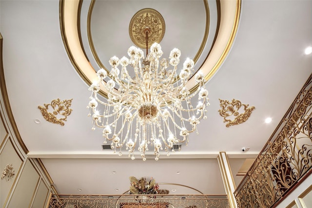 interior details with an inviting chandelier