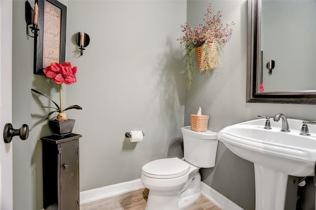 bathroom featuring wood-type flooring and toilet